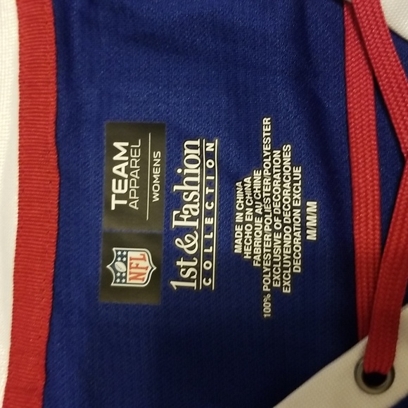 NY Giants Sequin Jersey Tee with Lace Up Neck, Medium, Blue/Red - Picture 3 of 4